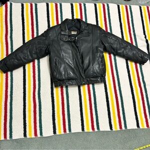 Eddie Bauer vintage 80s/90s black leather bomber jacket goose down filling